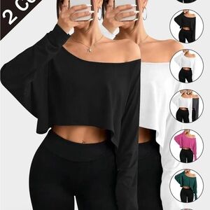 Black Women's Long Sleeve Off the Shoulder Crop Top